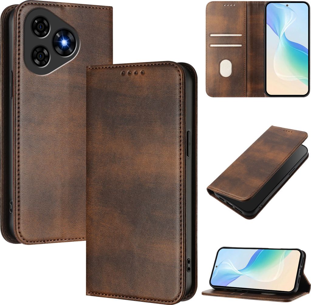 Handyhülle für Ulefone Note 19, Vintage Leder RFID Schutz Kartenfach Standfunktion Magnetische Klapphülle Braun