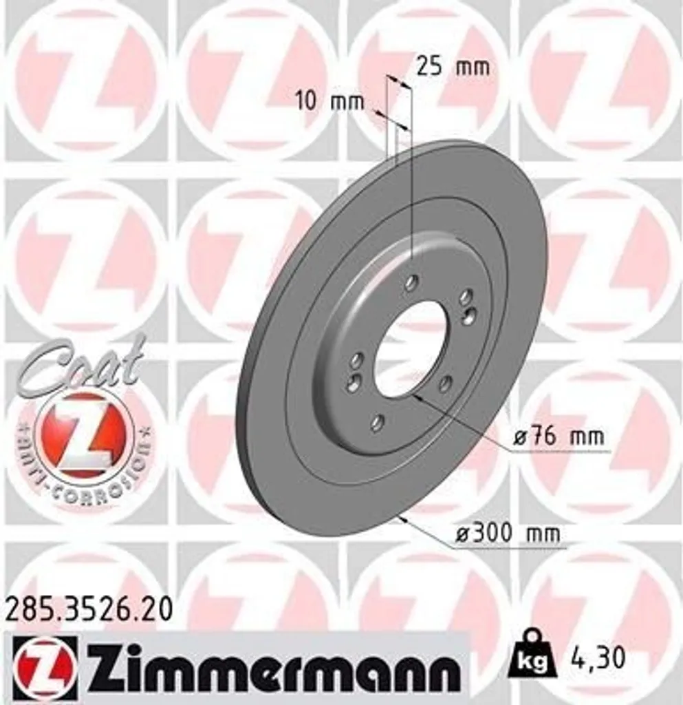 Disque de frein Coat Z Zimmermann 285.3526.20 anti-corrosion pour i40