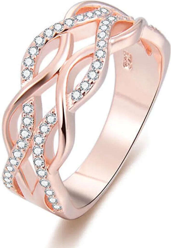 Anello in argento placcato oro rosa con zirconi AGG333, 52 mm