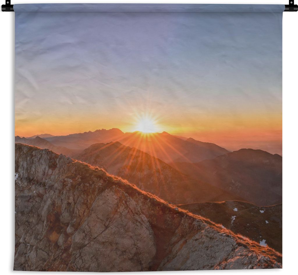 MuchoWow Wandteppich Wandbehang Berg - Landschaft - Sonne 90x90 cm Tapisserie Dekoration Wandtuch - Wandaufhänger
