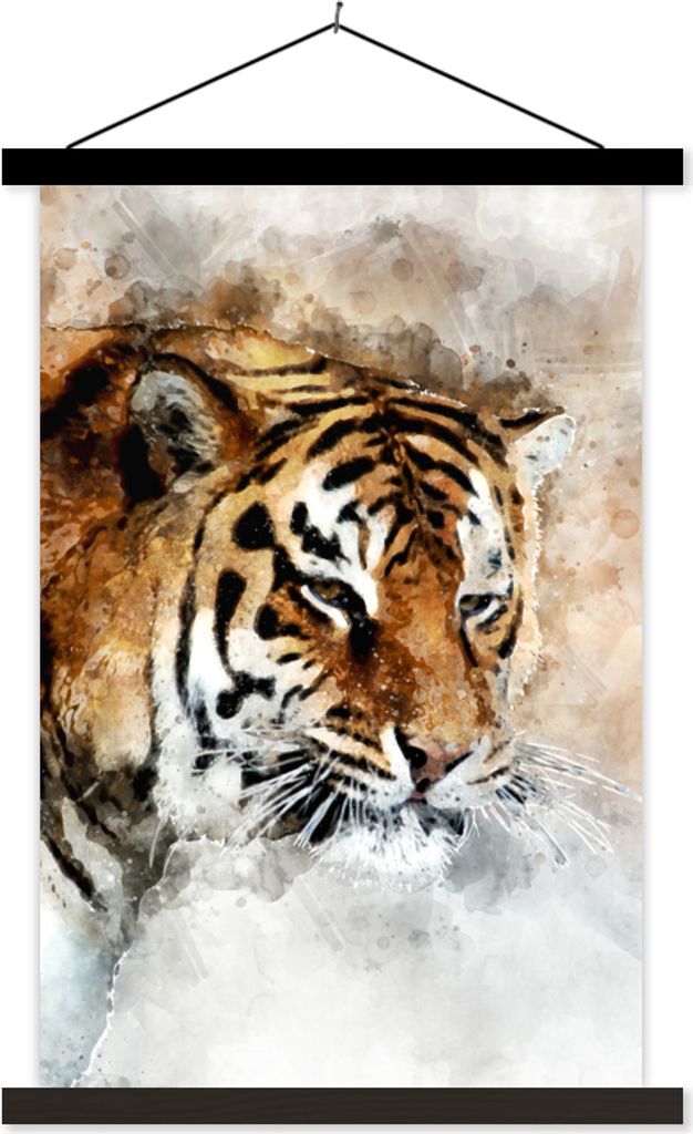 MuchoWow Textilposter Tiger - Kopf - Gemälde 120x180 cm mit schwarzem Rahmen - Fotos
