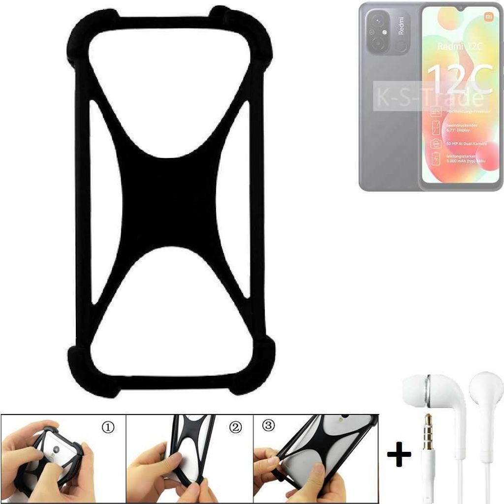 K-S-Trade Handy-Hülle + headphones kompatibel mit Xiaomi Redmi 12C Schutz-Hülle Bumper Silikon Cover Case Silikoncase Silikonbumper TPU Softcase