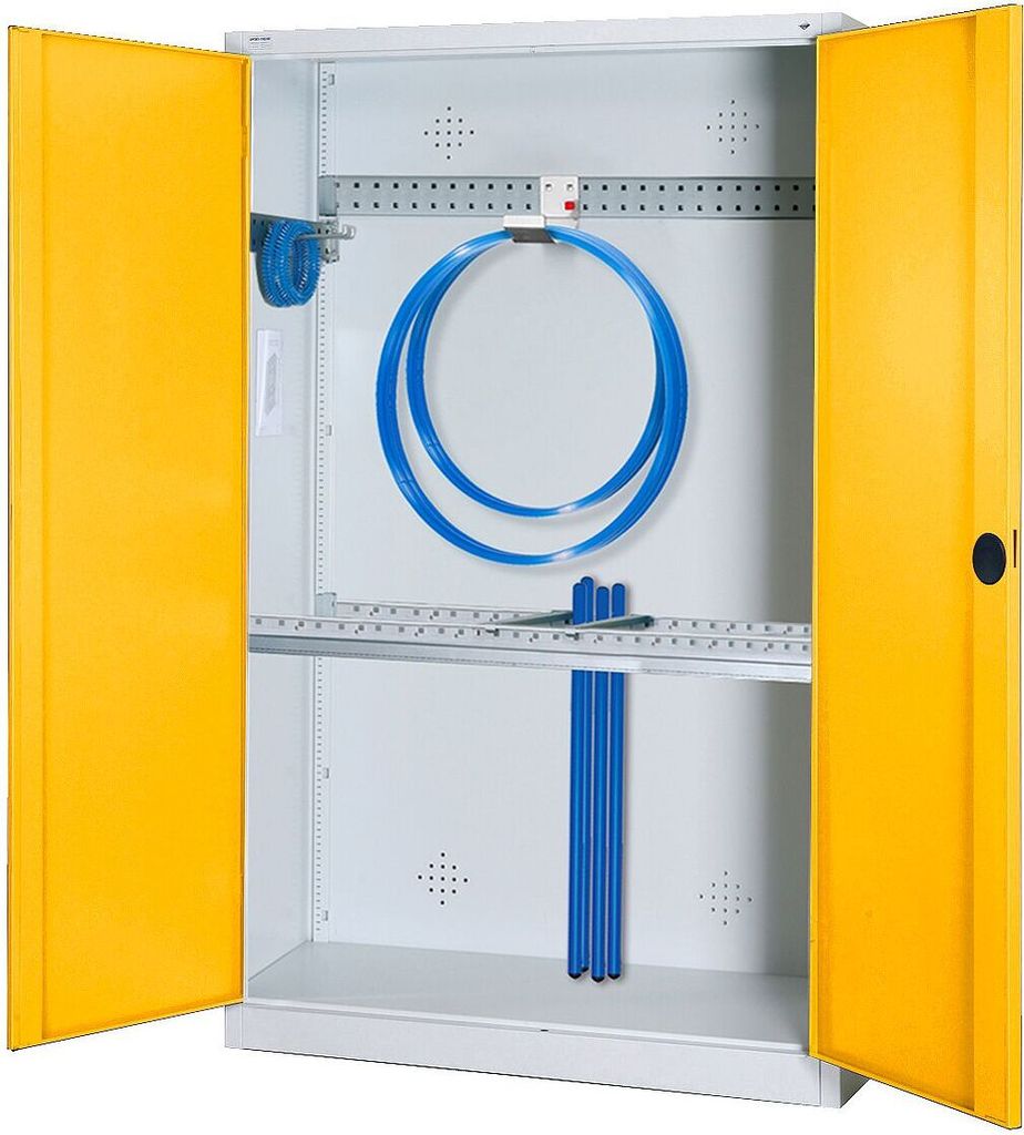 C+P Modul-Sportgeräteschrank "Grundausstattung" mit Vollblech-Flügeltüren, HxBxT 195x120x50 cm, Ergo-Lock Muldengriff, Verkehrsgelb (RAL 1023), ...