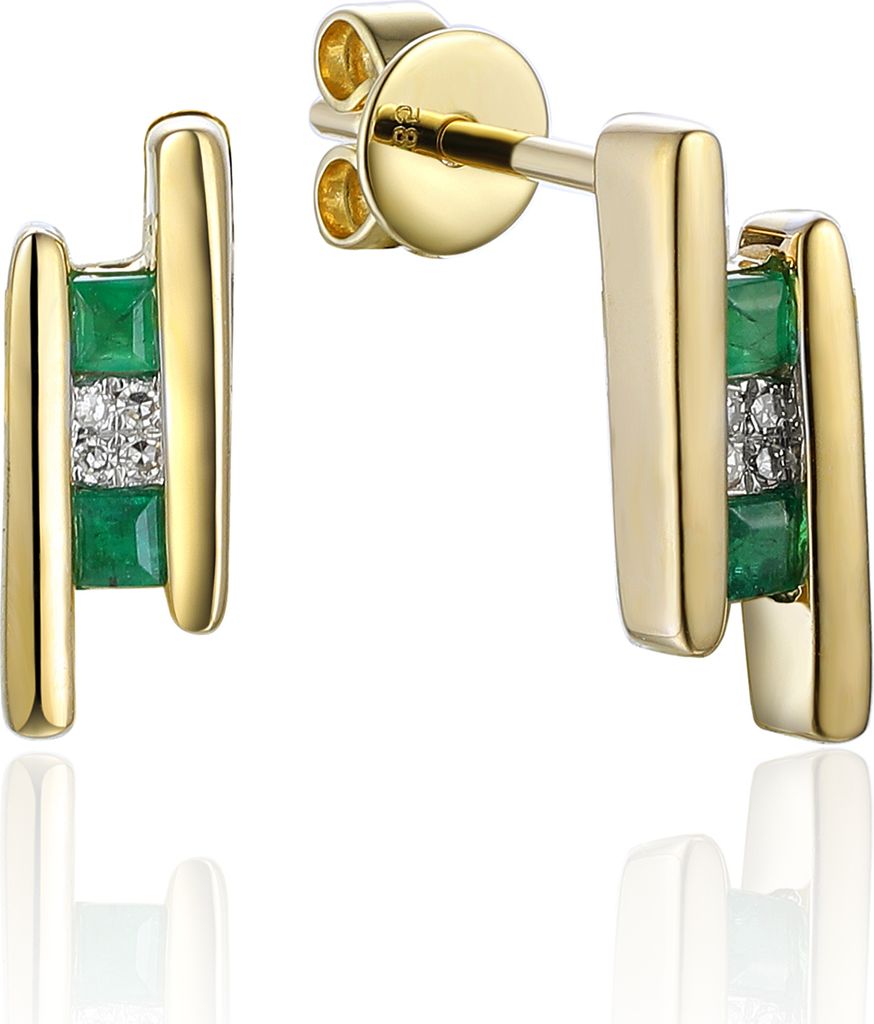 585er Gelbgold Ohrstecker Smaragd 0,21ct./ 8 x Diamanten Produktbild 