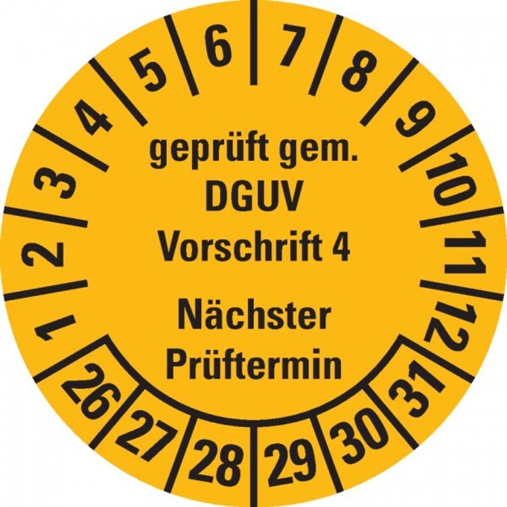 Dreifke Prüfplakette gem.DGUV Vorschrift 4, 26-31, gelb, Dokufolie, ...