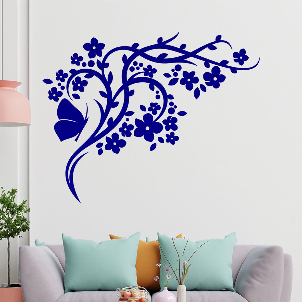 Falter Schmetterling Blüte Wandtattoo in 6 Größen - Wandaufkleber Wall Sticker - Dekoration, Küche, Wohnzimmer, Schlafzimmer, Badezimmer