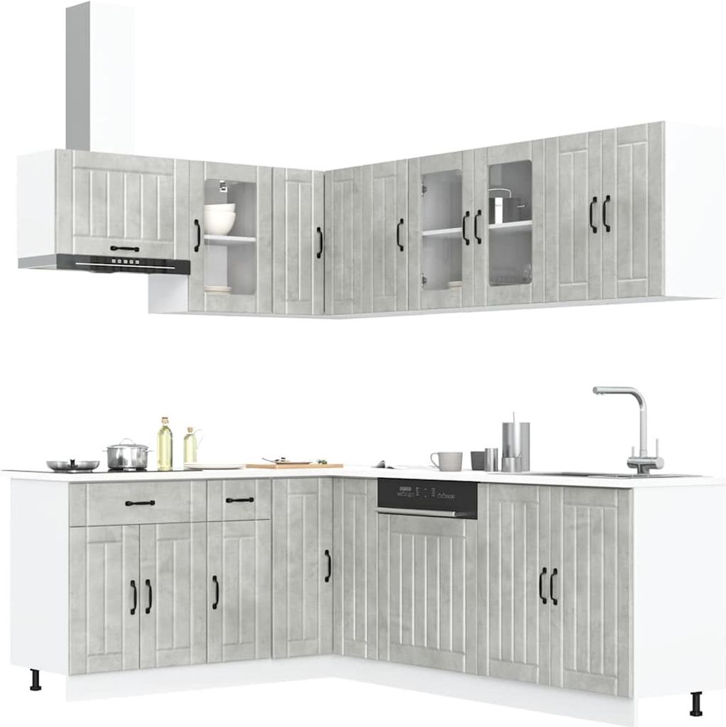 Möbel 11-tlg. Küchenschrank-Set Lucca Betongrau Holzwerkstoff - Küchenschränke 3314895