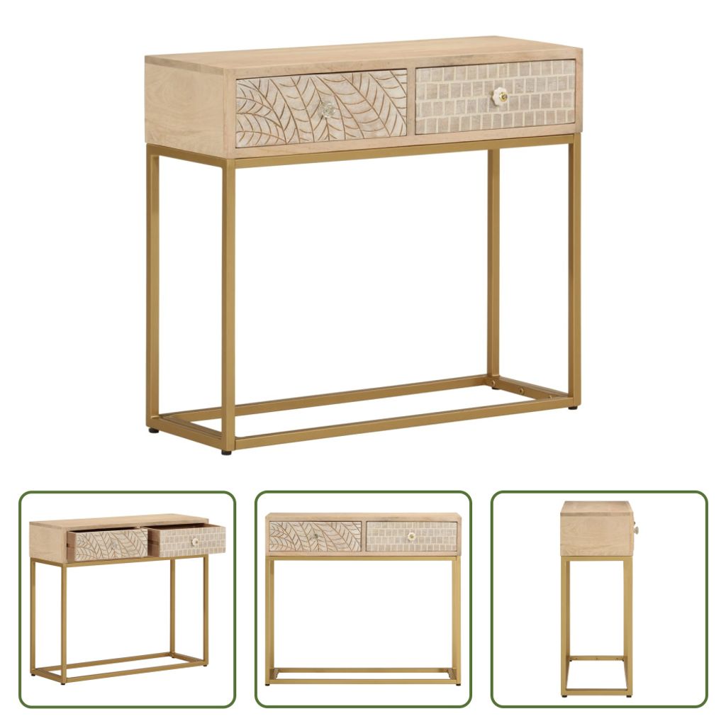 The Living Store Konsolentisch 90x30x76 cm Massivholz Mango und Eisen