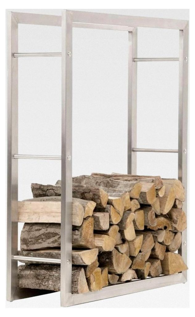 Kaminholzregal Keri aus Edelstahl | Robuster Kaminholzständer mit Bodenschonern | Holzbutler in bis zu 8 Größen verfügbar, Größe: 25x80x100 cm
