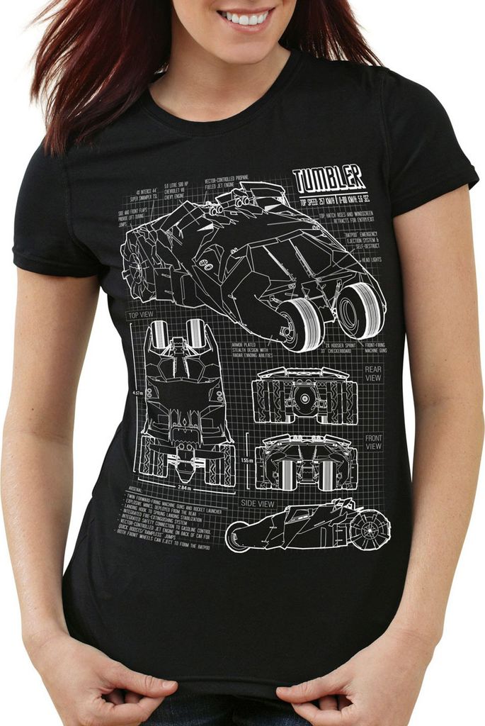 style3 Tumbler Damen T-Shirt blaupause gotham, Farbe:Schwarz, Größe:XL