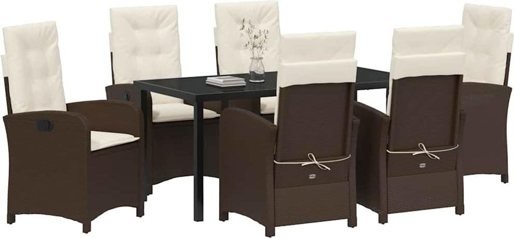 vidaXL Garten Essgruppe mit Kissen 7 pcs Braun Poly-Rattan
