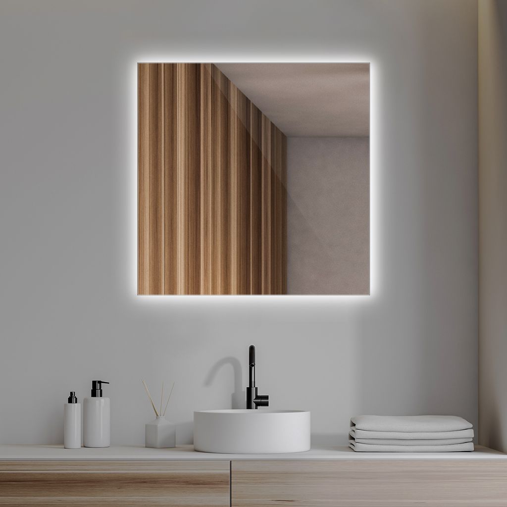 Coloray - LED Spiegel Badezimmerspiegel mit Beleuchtung Lichtspiegel Rechteckig - 50 cm x 50 cm - (Farbetemperatur: Kaltweiß 6500K)