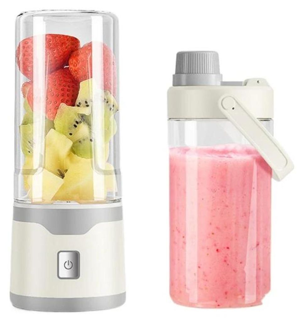 Tragbarer Smoothie Mixer - Mini Blender - Kapazität 450 ml - Leistung 60 W - Edelstahl-Klingen (18) - Doppelbecher mit Trinkdeckel - Weiß
