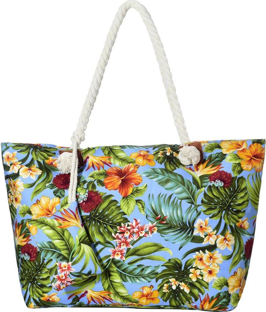 Große Strandtasche Shopper mit Reißverschluss - Südsee-Blumen