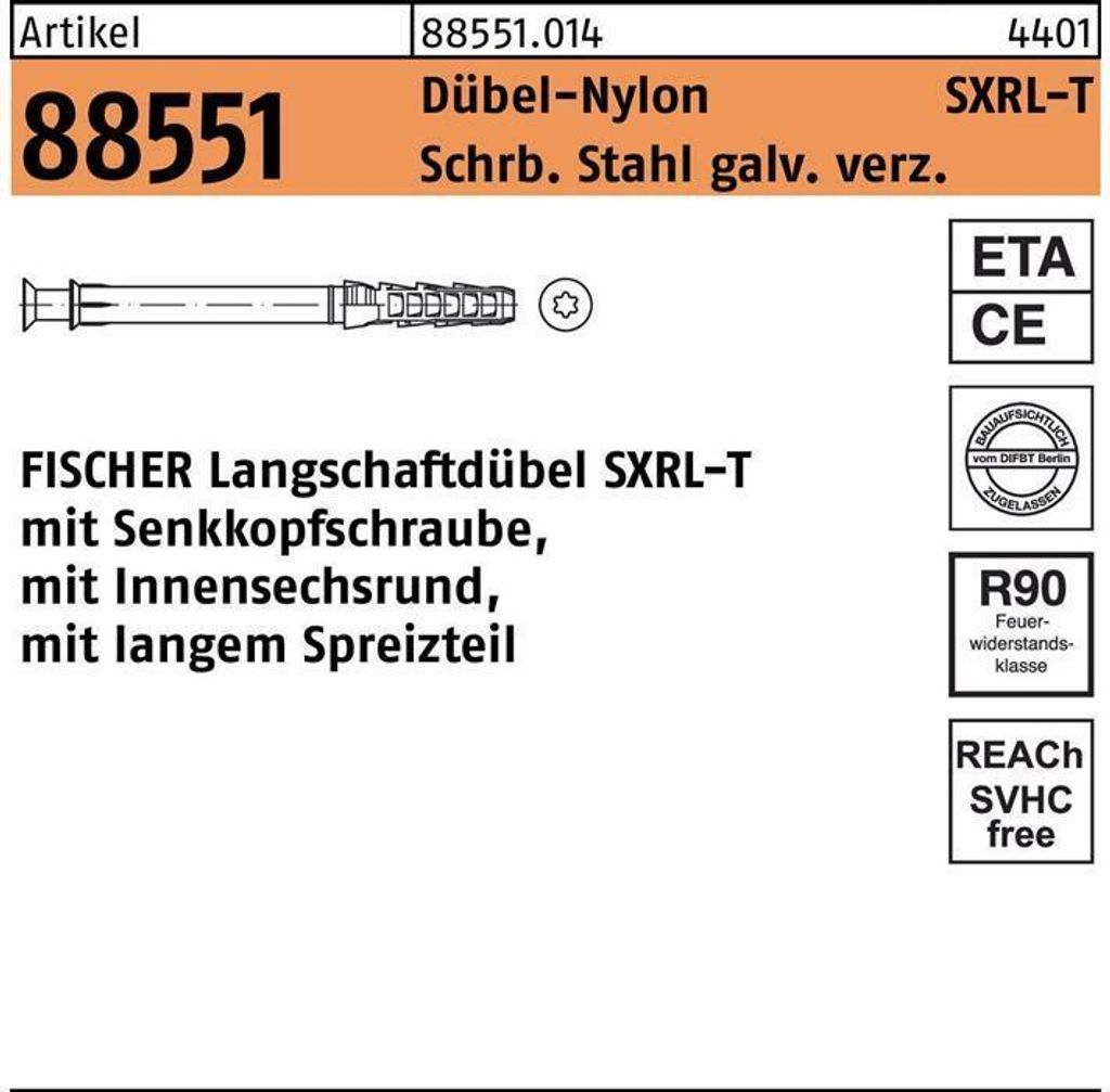 Fischer Langschaftdübel SXRL 10x290 T mit Senkkopfschraube Produktbild 