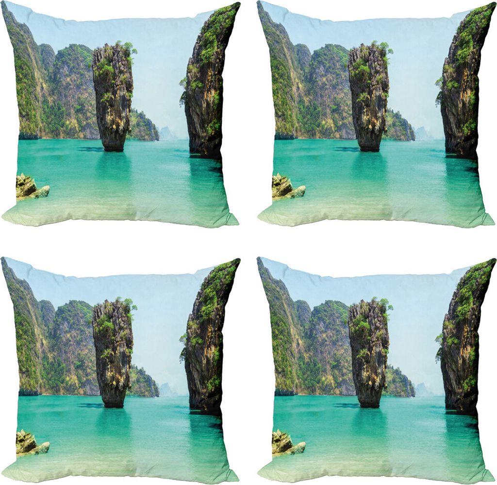 ABAKUHAUS Insel Kissenbezug Set (4 Stück), Strand Cruising Reise, Moderner Doppelseitiger Digitaldruck, 50 cm x 50 cm, Grün Braun
