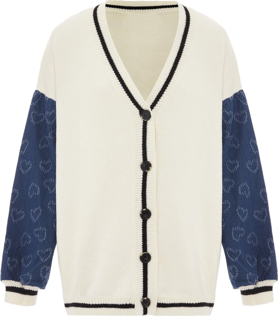 SANIKA damen strickjacke - wollweiss schwarz, M