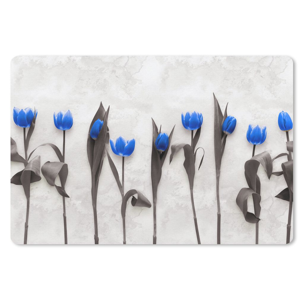 MuchoWow Schreibtischunterlage Blumen - Tulpen - Blau 60x40 cm - XXL Mauspad - Großes Mauspad