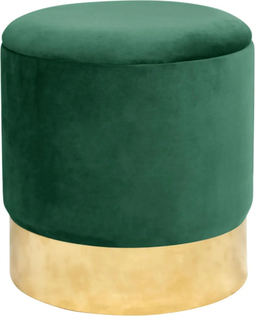 Gagnez de la Place avec ce Pouf Rangement en Velours Vert et Socle Or