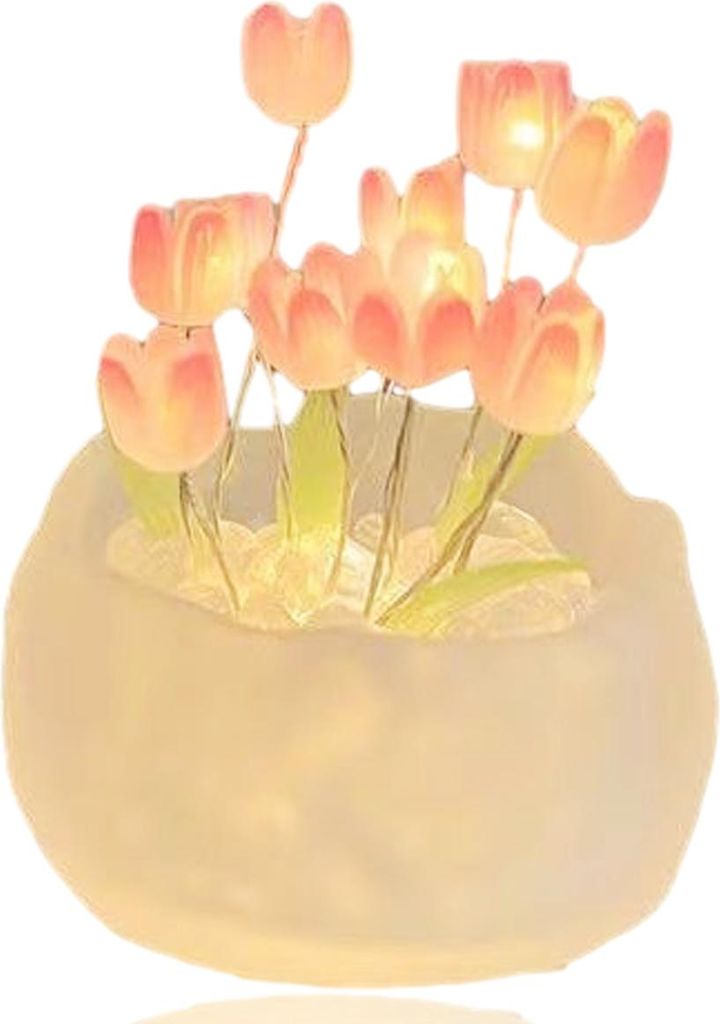 DIY-Tulpen-Nachtlicht, Mini-Tulpen-Nachtlicht im Topf, Schreibtisch-Dekorations-Nachtlicht, Schlafzimmer-Schlaflicht (9 Blüten),white