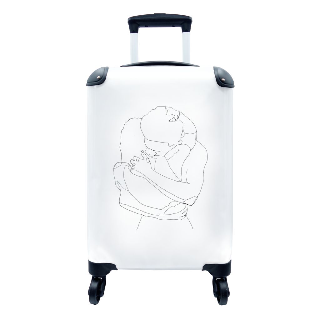 MuchoWow Koffer Handgepäck Trolley Rollkoffer Kleine Reisekoffer mit 4 Rollen - Strichzeichnung - Kuscheltier - Paar - Cabin Size < 55x40x23 cm ...