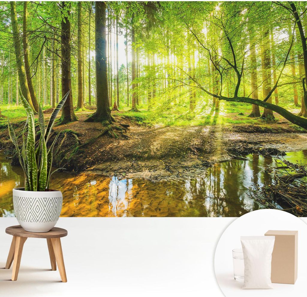 Fototapete - 208x146 cm - Tapete - Wandtapete - Wandbilder - Dekofolie - Tapete Folie - Wand - Dekoration - Wohnzimmer - Grüne Landschaft
