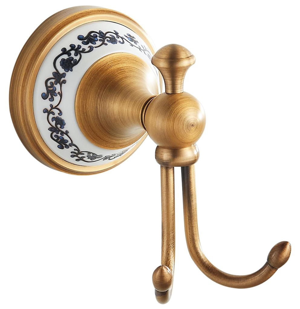 Antiker Handtuchhaken aus Messing in Bronzeoptik, Wandmontage, Badezimmeraccessoire, Porzellandesign