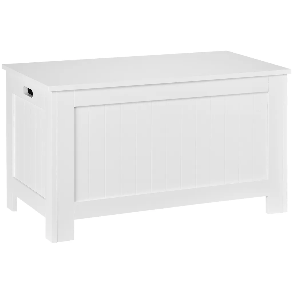 Coffre à Jouets en Bois Blanc 81 cm avec Couvercle Rabattable pour Enfant