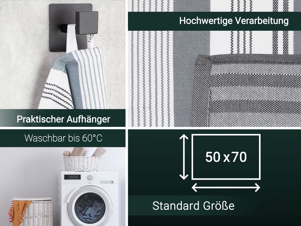 4er Set Geschirrtücher, 50x70 cm, 100% Baumwolle, grau Produktbild 2
