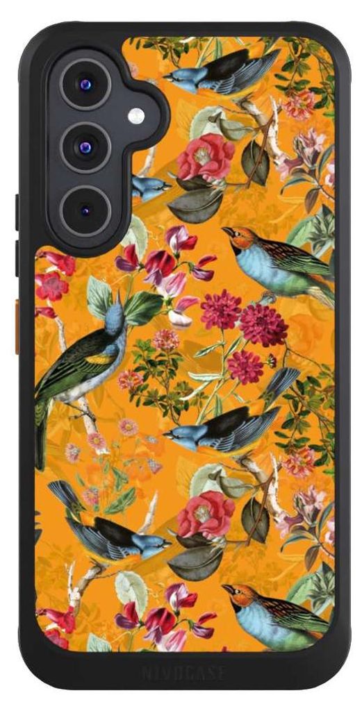 NIVOCASE Hülle für Samsung Galaxy A54 5G Handyhülle NIVOcore Case Schwarz Blumen Dschungel Vogel