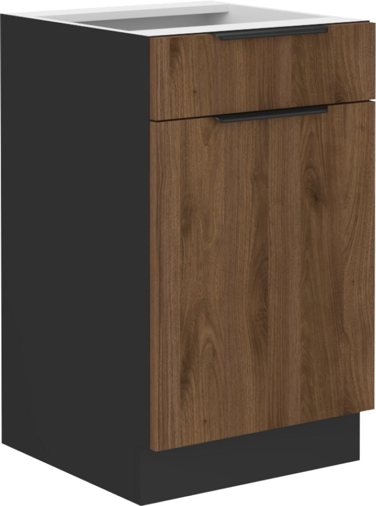 Kondela Unterer Küchenschrank Menzo 50 D 1F 1S BB - Schwarz / Walnuss