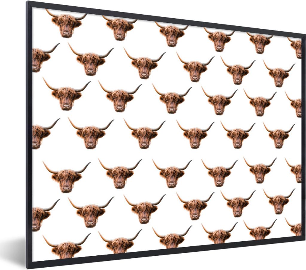MuchoWow Gerahmtes Poster Muster - Schottischer Highlander - Tiere 80x60 cm - Poster mit Schwarzem Bilderrahmen Wandposter Rahmen Foto Bilder - S...