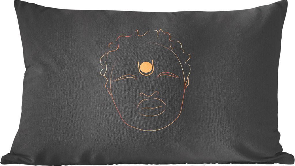 MuchoWow Zierkissen Sofakissen Wohnzimmer Dekokissen 60x40 cm Frau - Strichzeichnung - Gold - Schwarz - Kopfkissen - Polster mit Foto