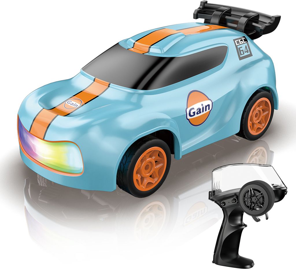 Mini-Ferngesteuertes Auto, 2,4 GHz, 4WD-Hochgeschwindigkeits-Rennfahrzeug im Massstab 1:64 mit LED-Beleuchtung, wiederaufladbares elektrisches Spie...