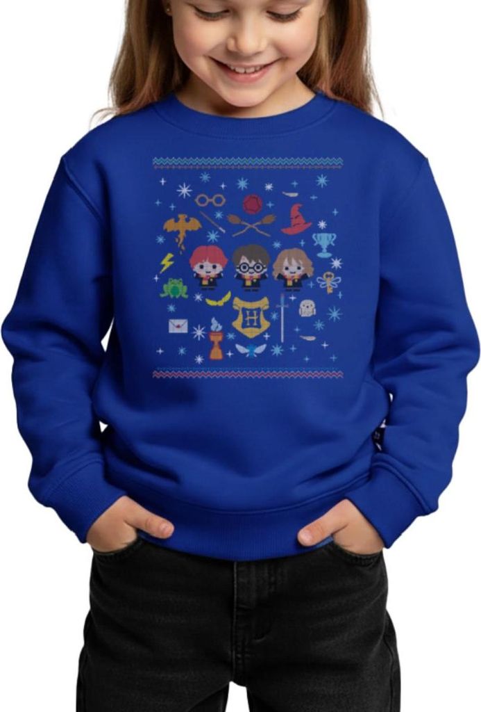 Spreadshirt Harry Potter Ugly Christmas Chibi Design Kinder/Teenager Premium Pullover, 146/152 (10 Jahre), Royalblau