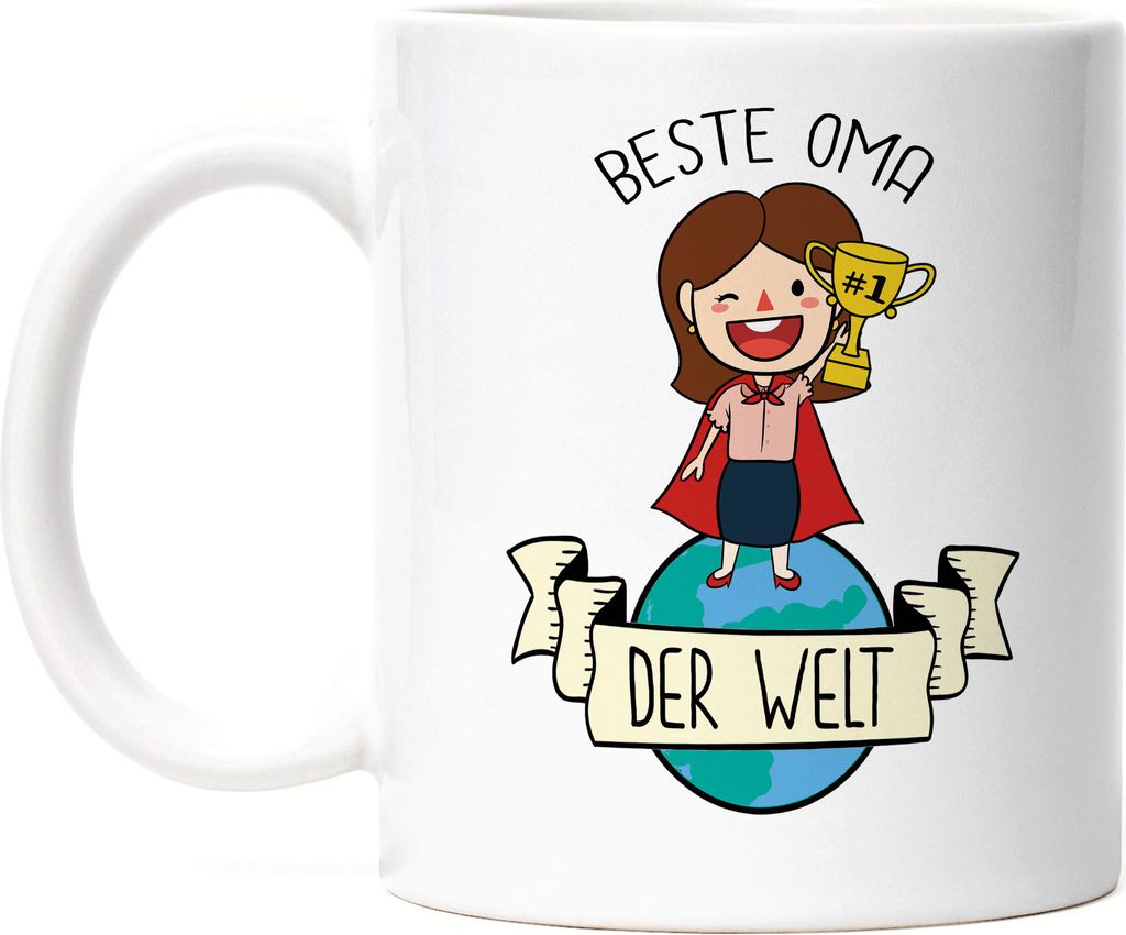 Beste Oma der Welt Emaille Tasse Omi Großmutter Geschenkidee Geburtstag Enkel Enkelin Enkelkinder