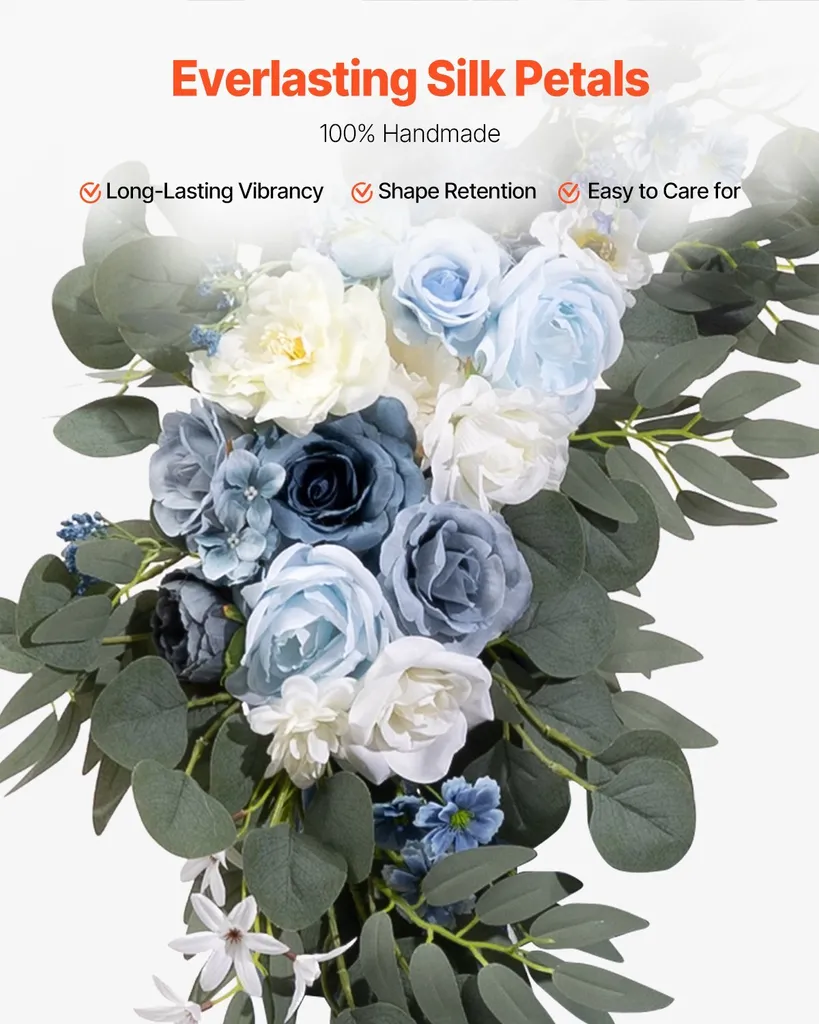 Set de 2 Fleurs Artificielles et 2 Rideaux Bleus pour Arche de Mariage - 4