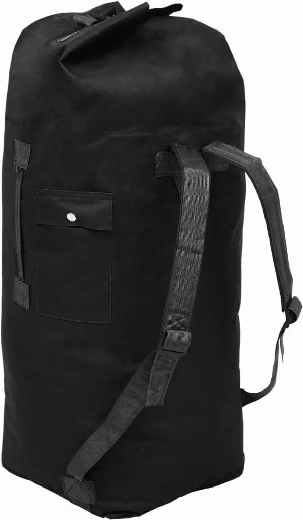 Grand sac de paquetage militaire noir 85L pour voyage et déménagement