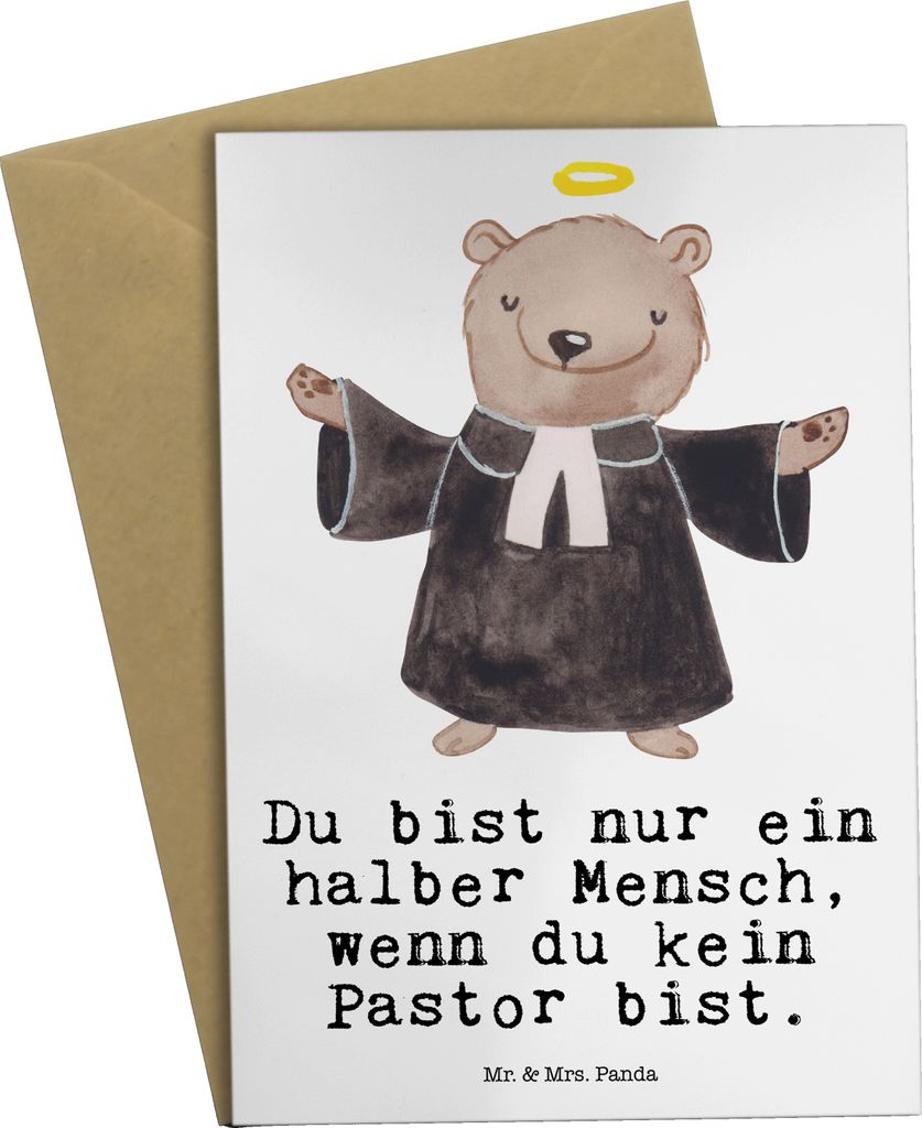 Mr. & Mrs. Panda Klappkarte Pastor Herz - Weiß - Geschenk, Spruch, weihnachtskarten, vatertagskarte, valentinstagskarte, Lustig, Pfarrer, Kirche, ...