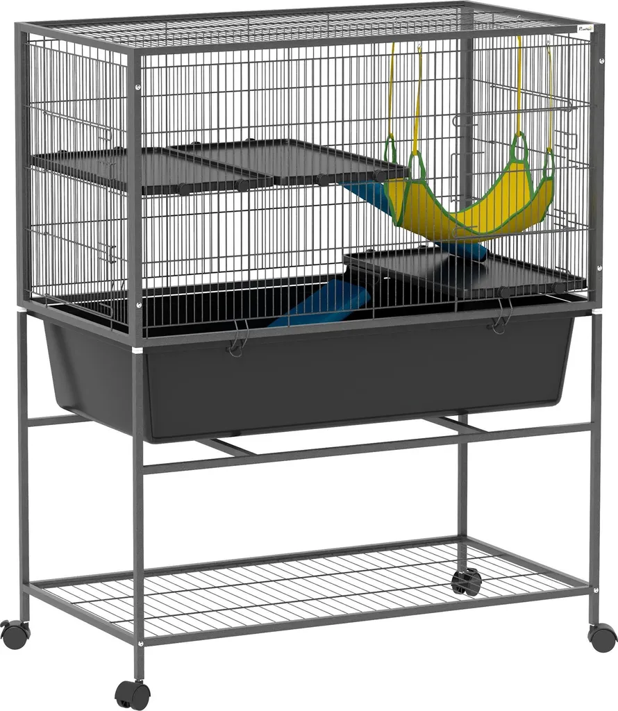 Cage pour furets et lapins à 3 étages avec roulettes de frein