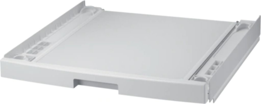 A white washing machine drawer accessory shown from a slightly elevated diagonal angle.