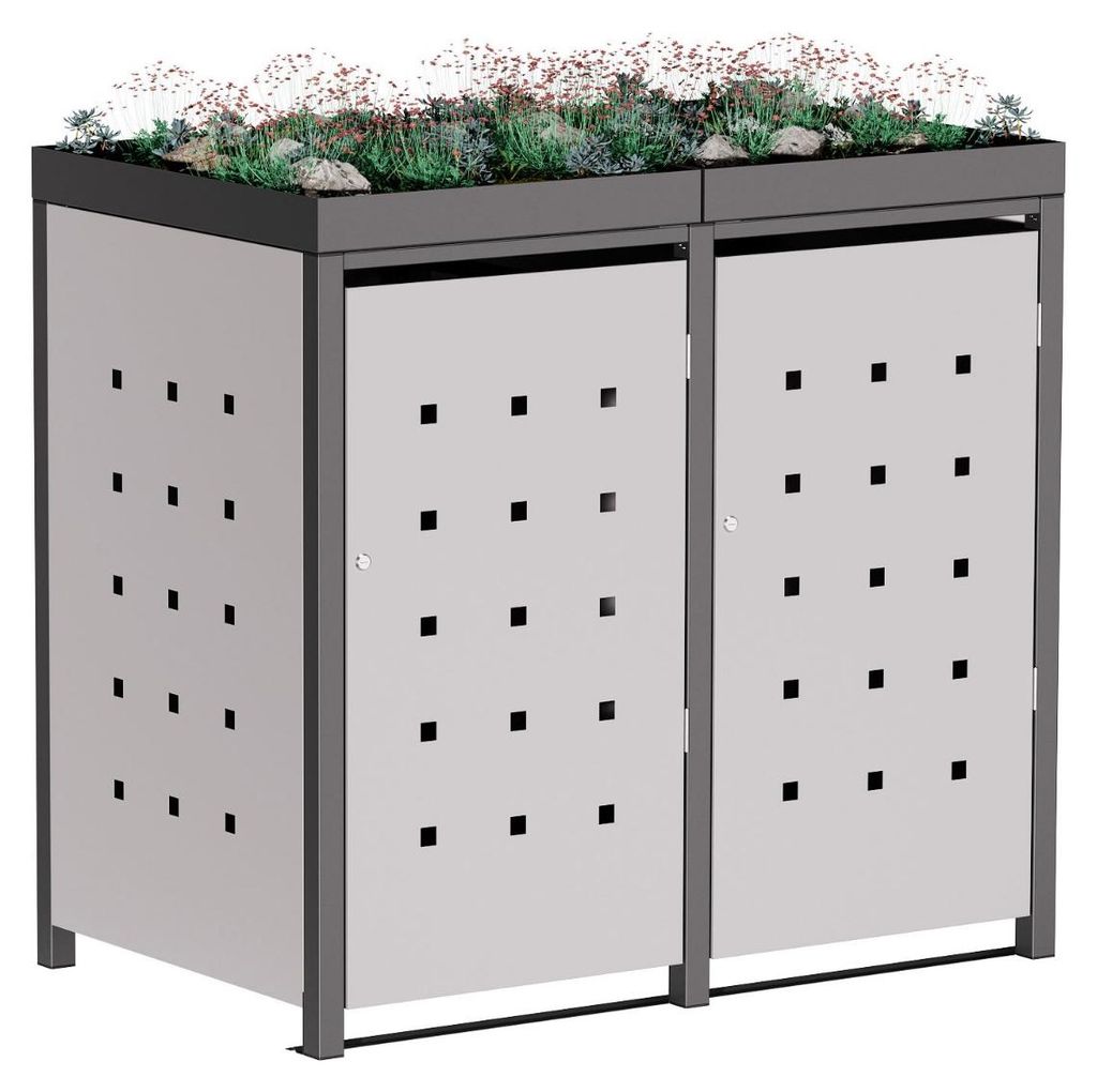 Mülltonnenbox Anna 2er 120L in Hellgrau-Metallic mit dunkelgrauem Rahmen