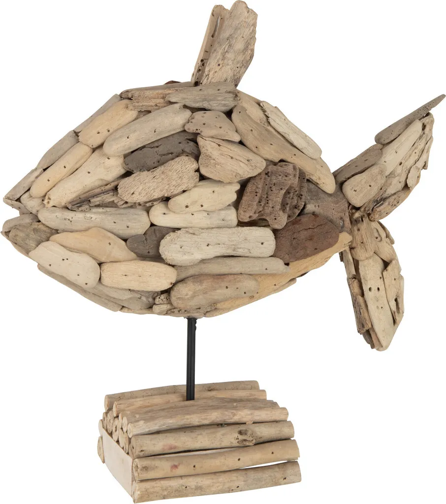 Poisson Décoratif Artisanal en Bois Recyclé Naturel J-Line Petit