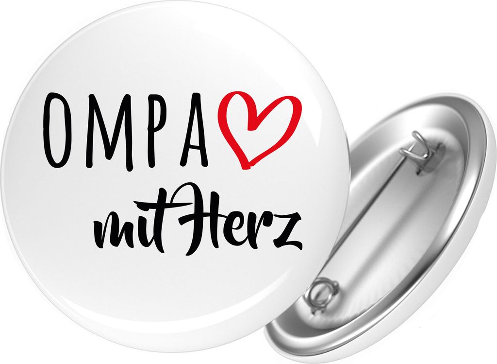 Huuraa Button OMPA mit Herz 59mm rund mit Sicherheitsnadel Produktbild 