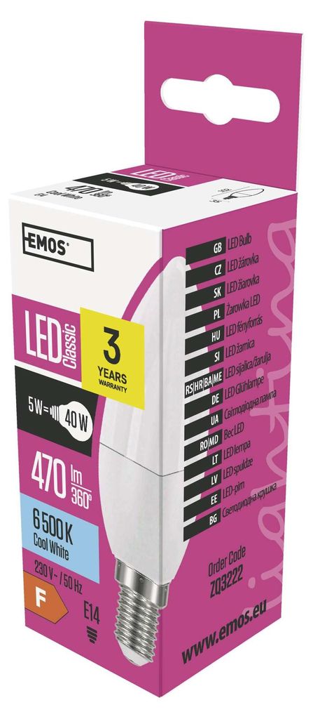 EMOS LED Lampe Candle, 5 W Ersatz für 40 W Glühbirne, E14 Sockel, Helligkeit 470 Lumen, Kaltweiß 6500 Kelvin, ZQ3222
