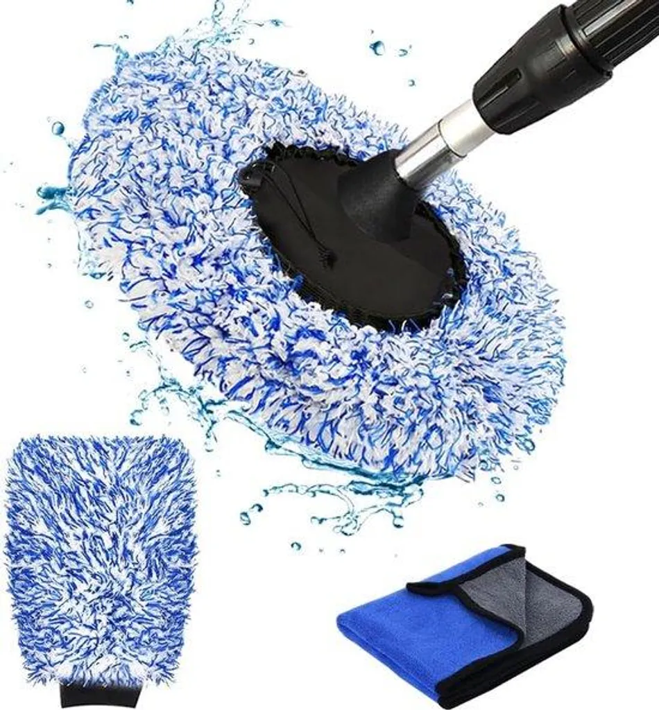 Kit nettoyage voiture bleu de 5 pièces avec microfibres et nettoyant