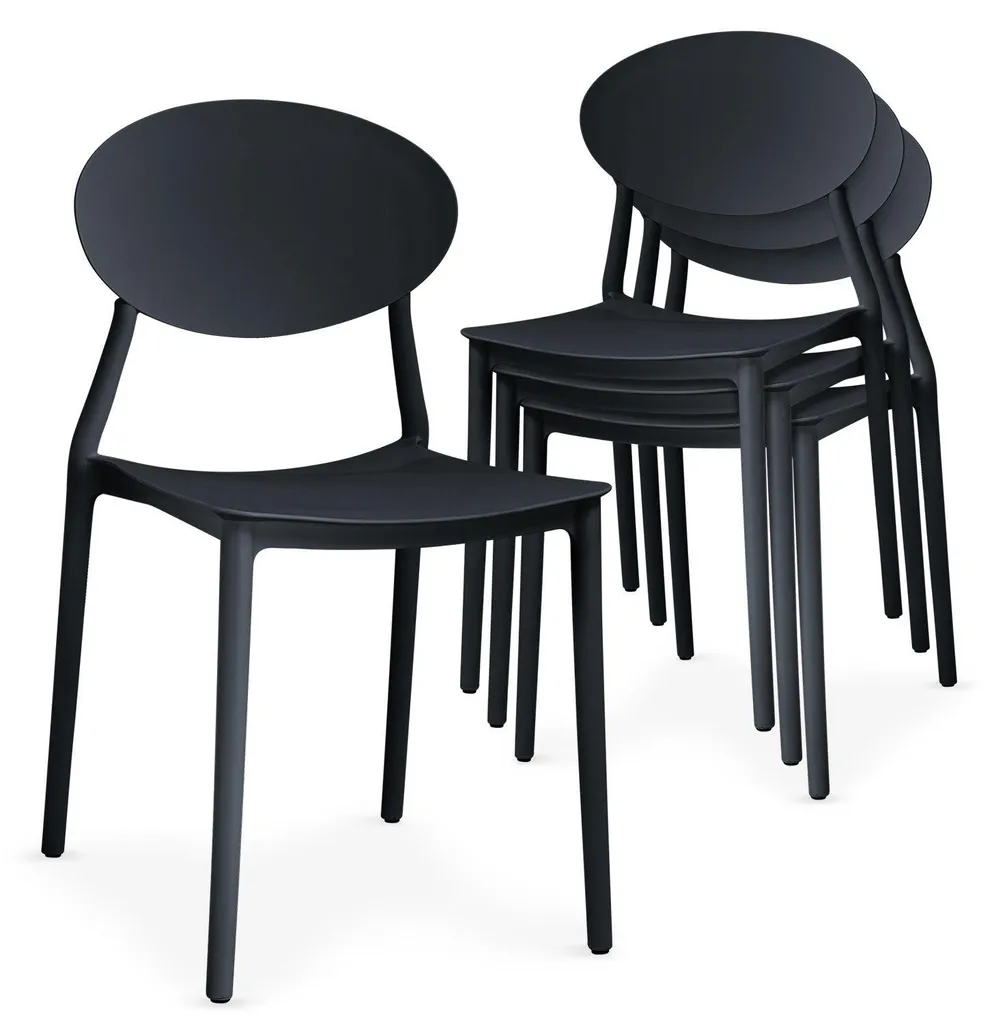 Lot 4 chaises Balagan Menzzo empilables en résine noire haute densité