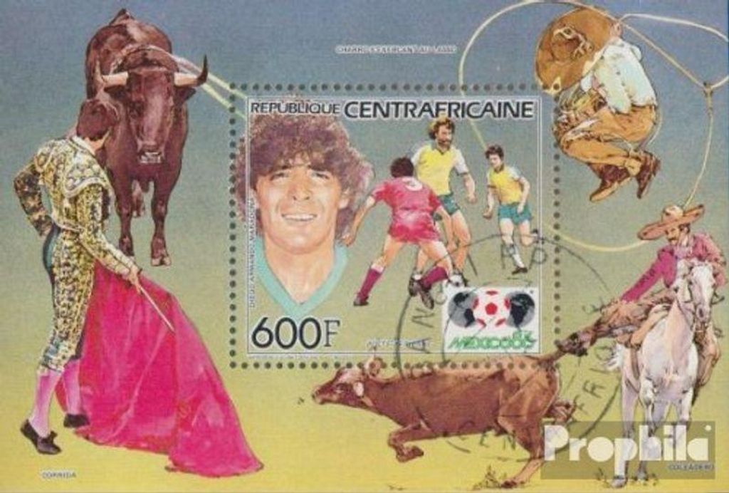 Briefmarken Zentralafrikanische Republik 1985 Mi Block327A (kompl.Ausg.) gestempelt Fußball-WM 1986 in Mexiko