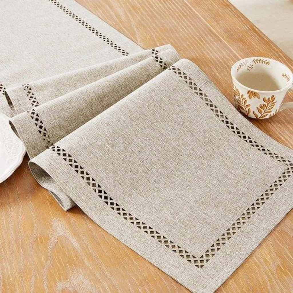 Tapis de table en tissu 150 cm - Finition rustique et fibre naturelle