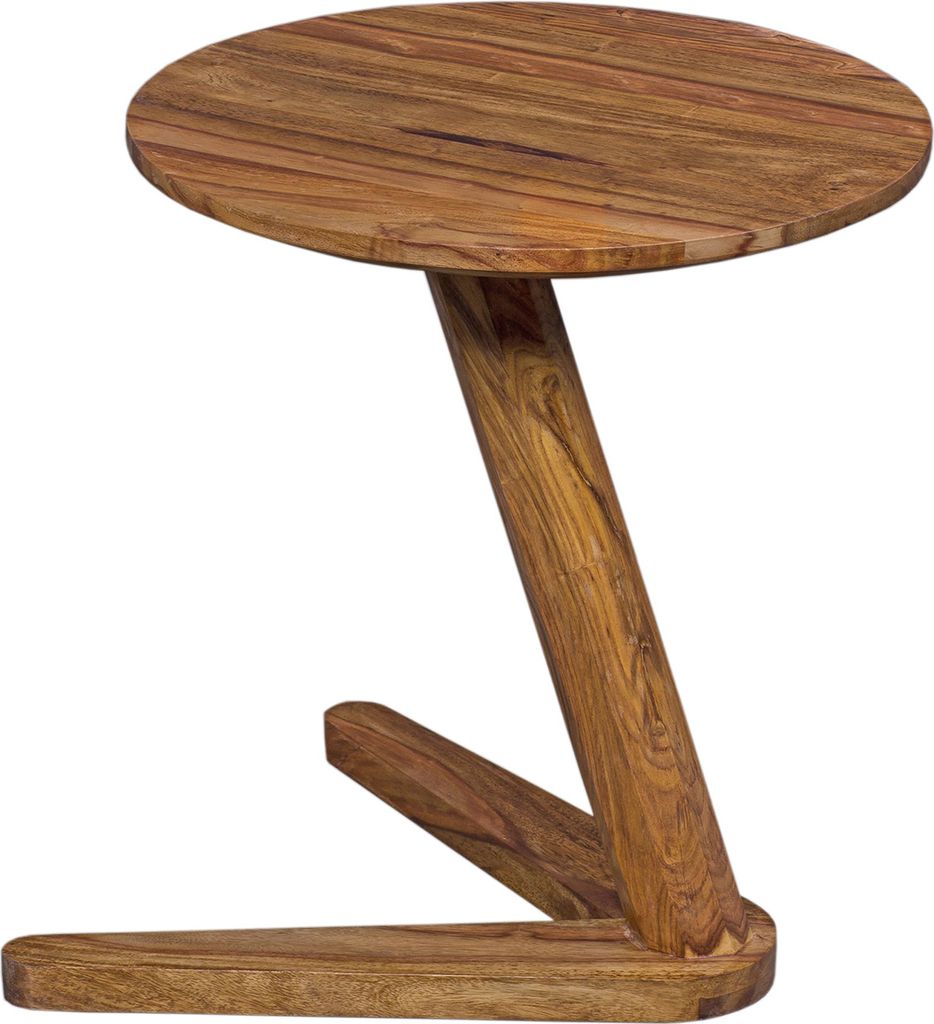 Beistelltisch BOHA Massivholz Sheesham Design Wohnzimmer-Tisch 45 x 45cm rund Nachttisch Natur-Holz Landhaus-Stil